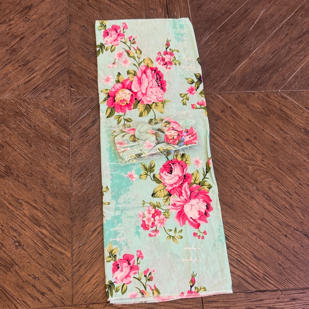 Floral Swaddle and Headband with Bow